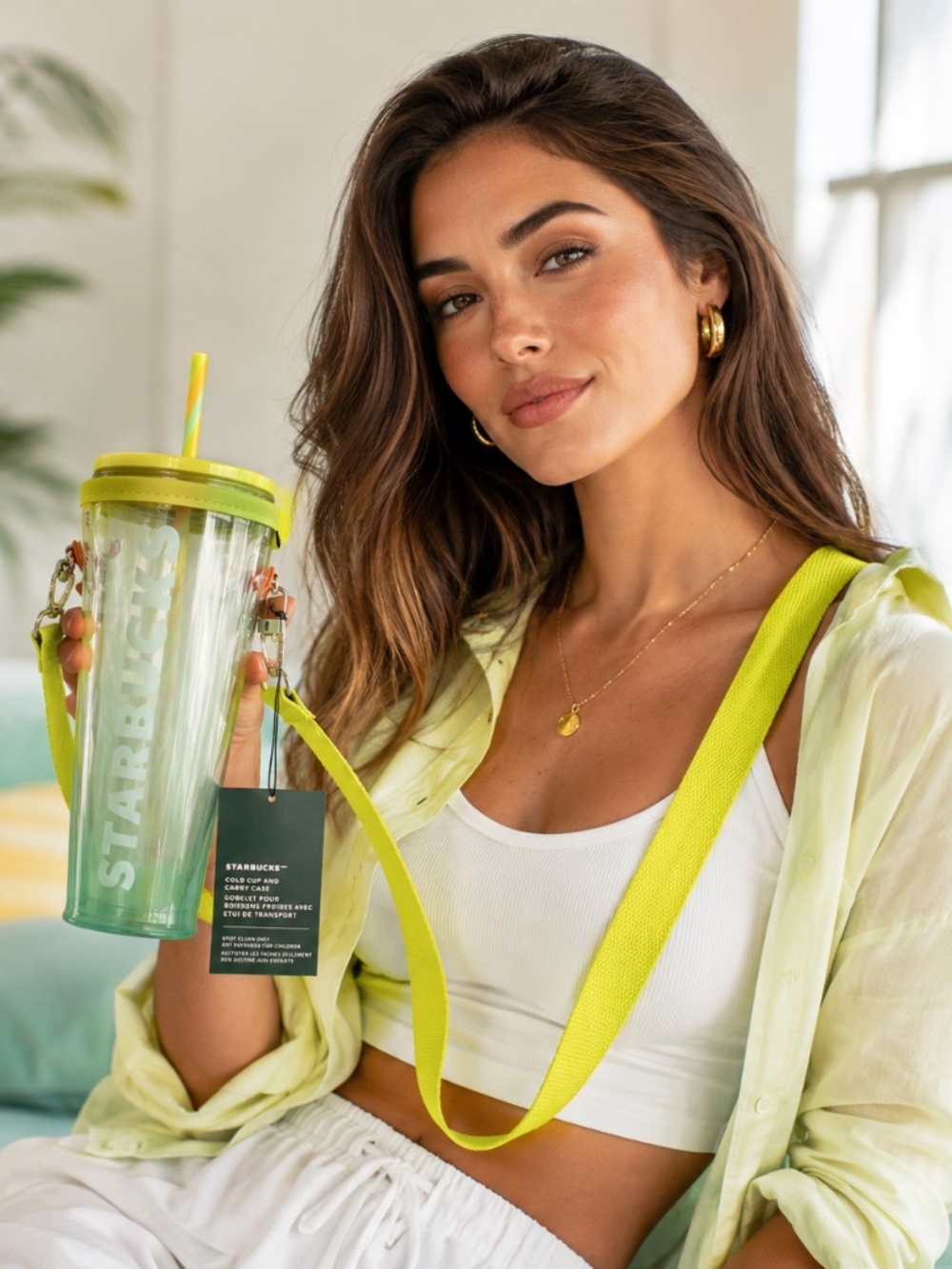 Starbucks 24oz Cold Cup Carry Case Crossbody Strap Vibrant Yellow NWT 2025